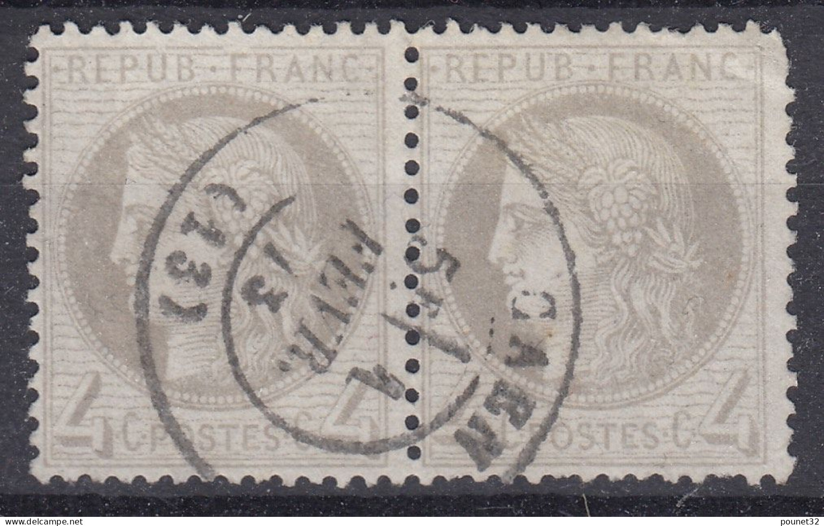 TIMBRE FRANCE CERES N° 52 PAIRE CACHET A DATE DE CAEN DU 1 FEVR 73 - COTE 135 € - 1871-1875 Ceres