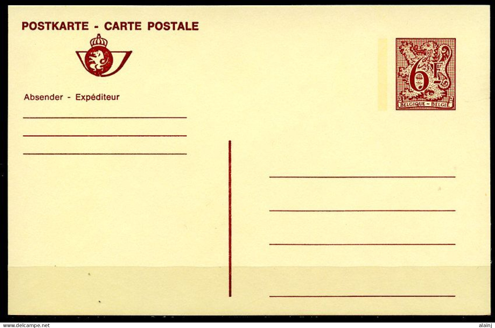 BE   CP 189   ---   Carte 6 Fr  XX   --  Chiffre Sur Lion  --  Légende Bilingue : Allemand - Français - Tarjetas 1951-..