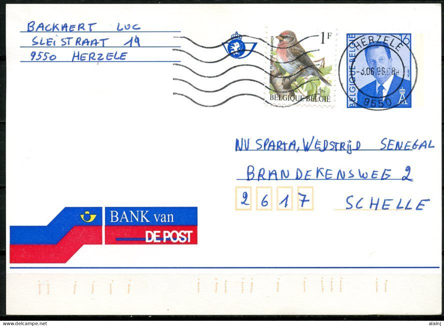 BE   Carte 16 Fr  --  Albert II  --  Bank Van De Post  --  1998   --   Herzele - Postcards 1951-..