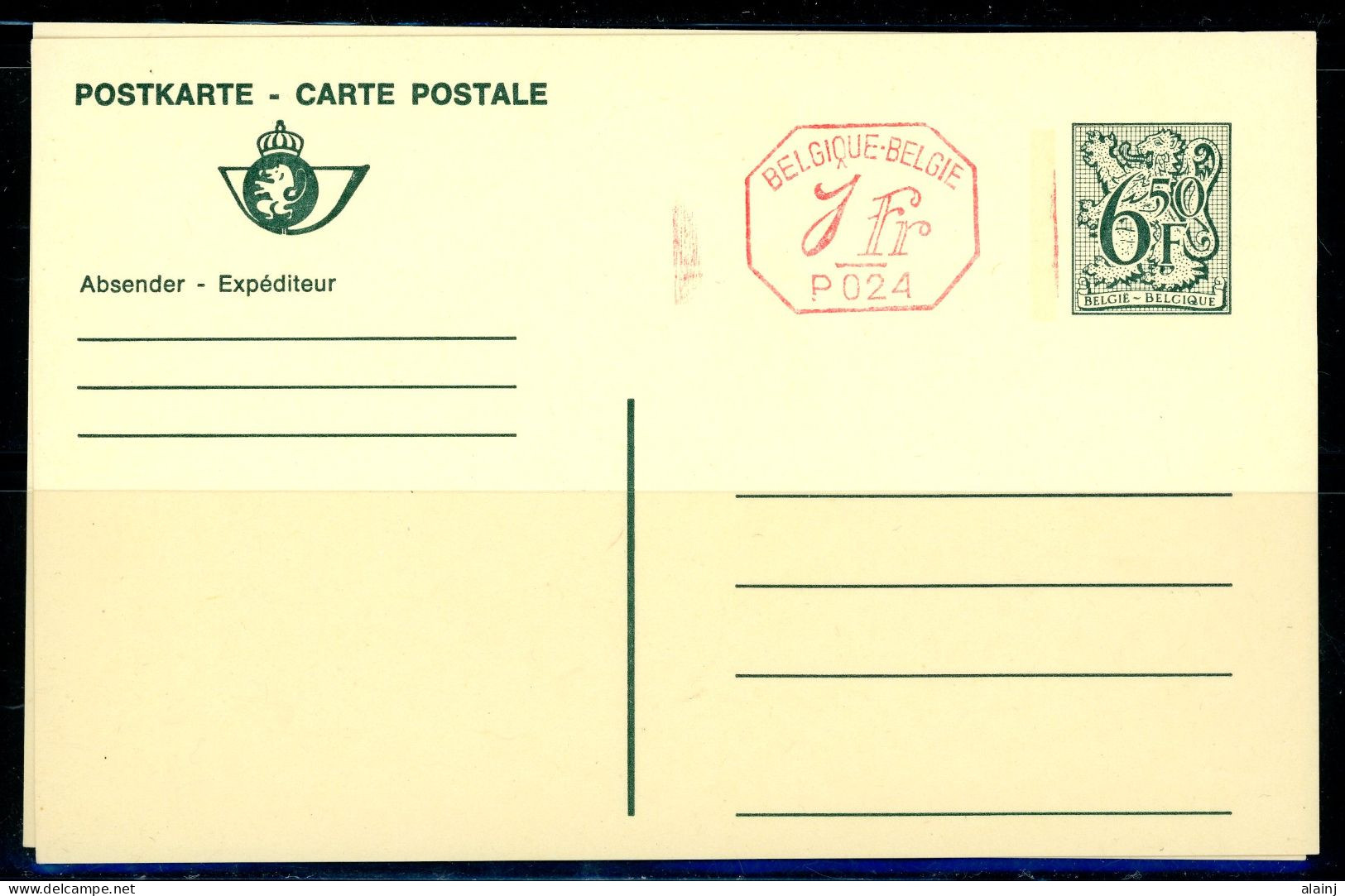 BE   BE Carte 6,5 Fr XX -- Chiffre Sur Lion -- + 1 Fr Empreinte Machine - Légende Bilingue : Allemand - Français - Postcards 1951-..