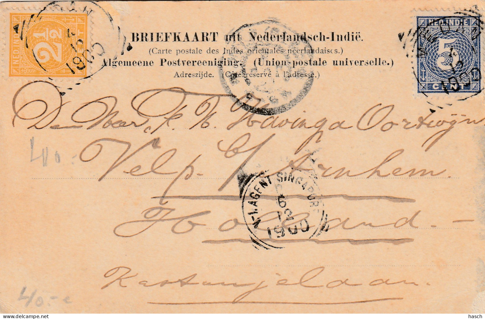 4932 5 Oostkust Sumatra. (Postmark 1900)   - Indonésie