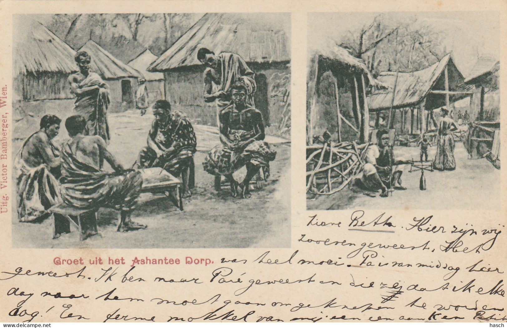 4932 8 Groet Uit Het Ashantee Dorp. (Postmark 1900)  - Indonesië