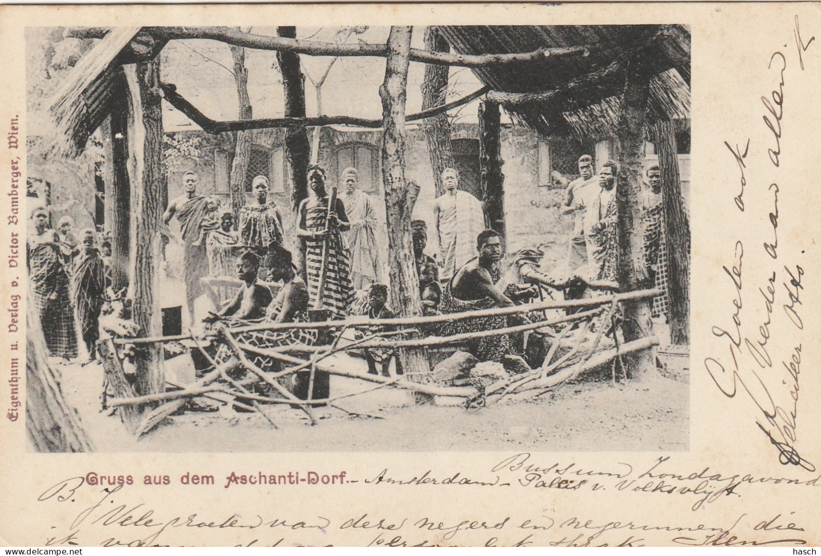 4932 9 Gruss Aus Dem Aschanti Dorf. (Postmark 1900)  - Indonesien