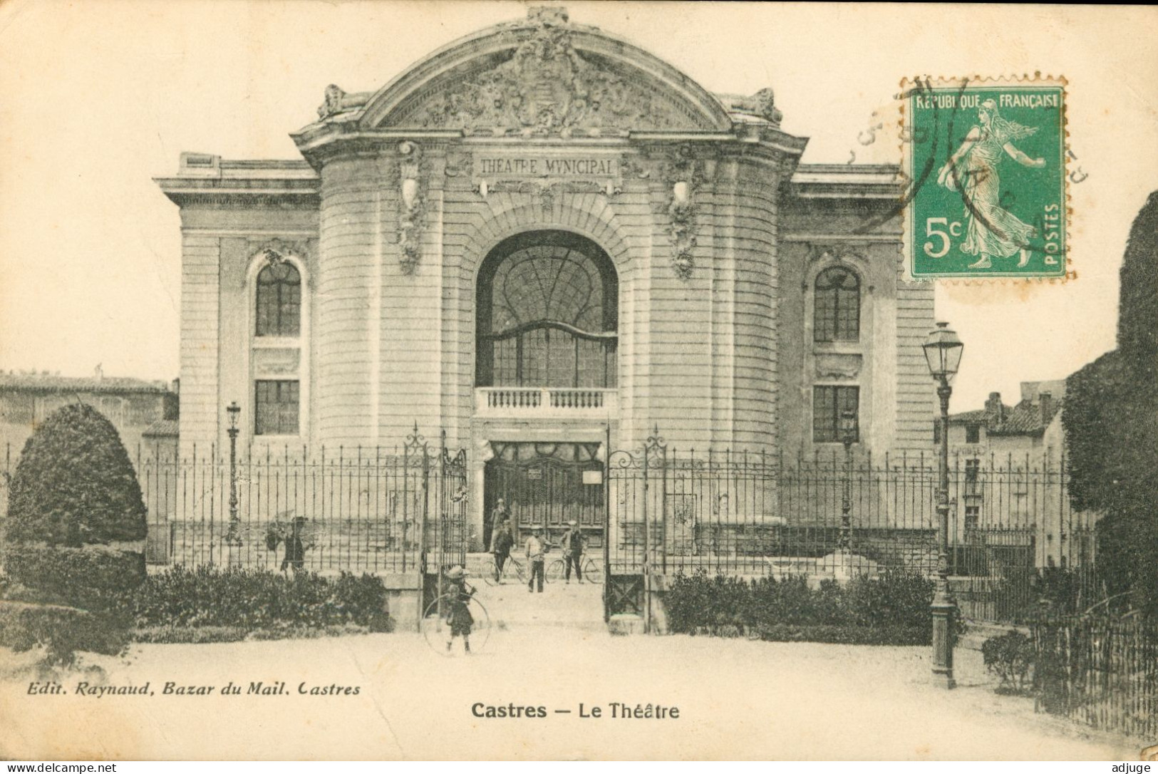 CPA-CASTRES - Le Théâtre Municipal- Edit. Raynaud, Bazar Du Mail * TàD 1906* 2 Scans* - Castres