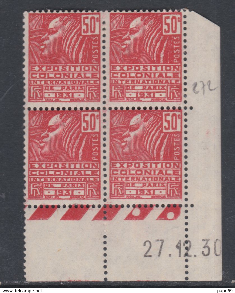 France N° 272 XX Expo. Colo. : 50 C En Bloc De 4 Coin Daté Du 27 . 12 . 30 .; 2  Points Blancs , Sans Cha.  TB - ....-1929