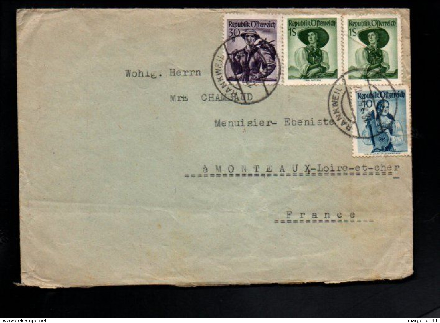 AUTRICHE AFFRANCHISSEMENT COMPOSE SUR LETTRE POUR LA FRANCE 1954 - Storia Postale