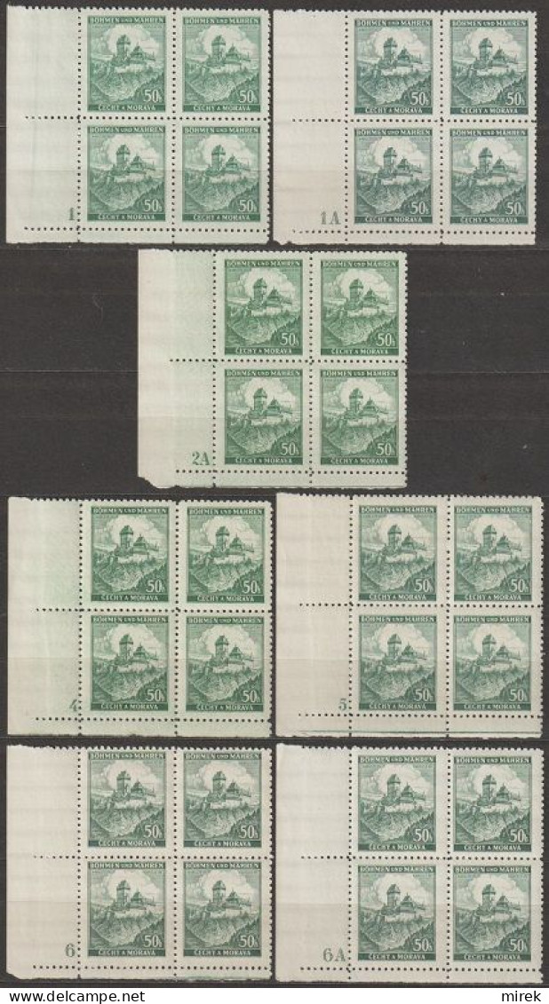 080/ Pof. 29; Corner 4-blocks, Differend Plate Numbers, Narrow Border - Neufs