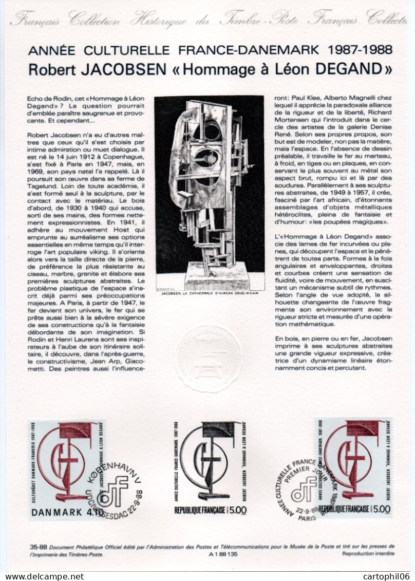 - Document Premier Jour Robert JACOBSEN - Emission Commune FRANCE-DANEMARK 22.9.1988 - - Emissions Communes