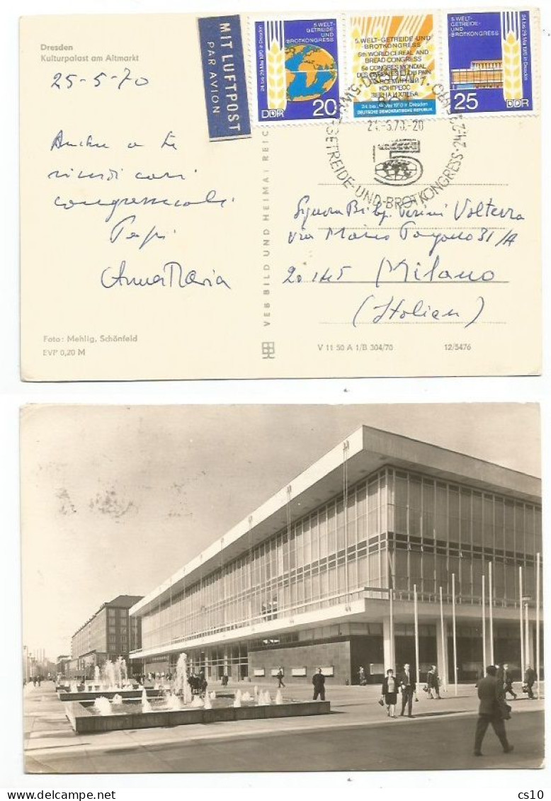 DDR Brot Bread Congress Berlin 3v Se-Tenant Issue First Day PMK Airmail Pcard 24may1970 To Italy - Briefe U. Dokumente