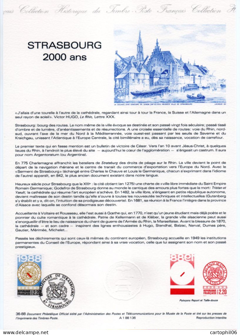 - Document Premier Jour STRASBOURG 24.9.1988 - 2000 Ans - - Documents De La Poste