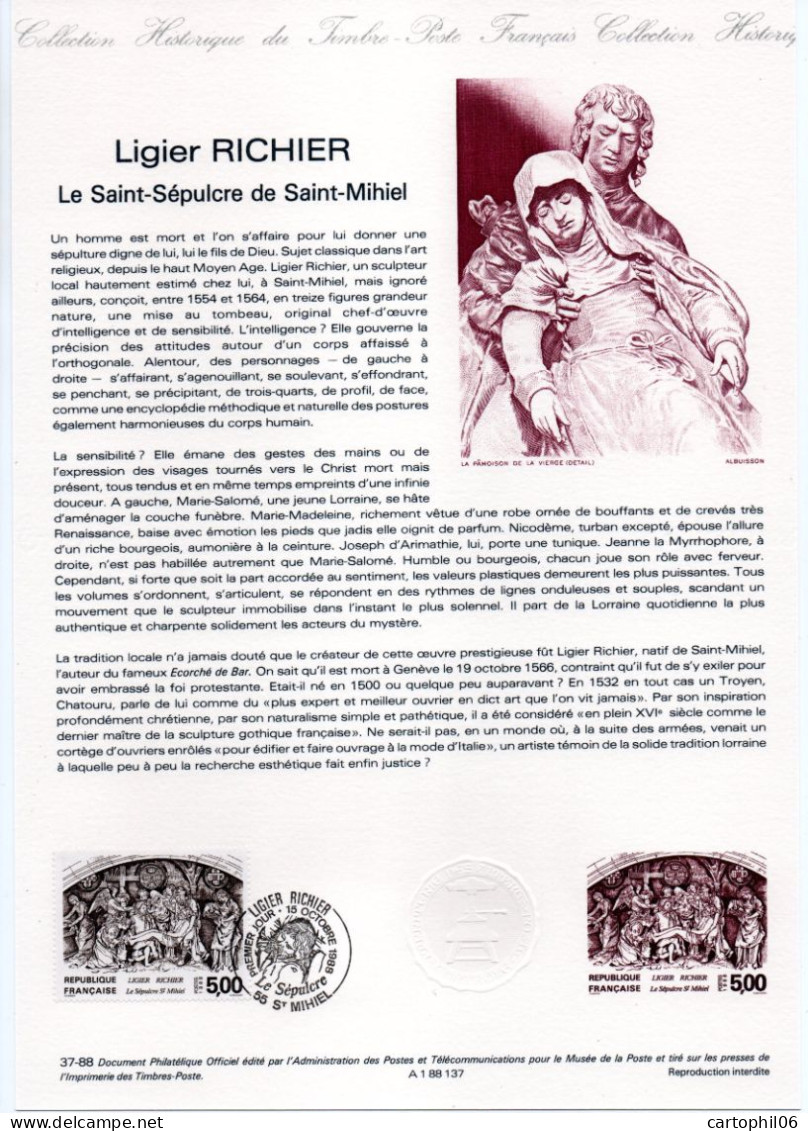 - Document Premier Jour Ligier RICHIER - Le Saint-Sépulcre - ST-MIHIEL 15.10.1988 - - Skulpturen