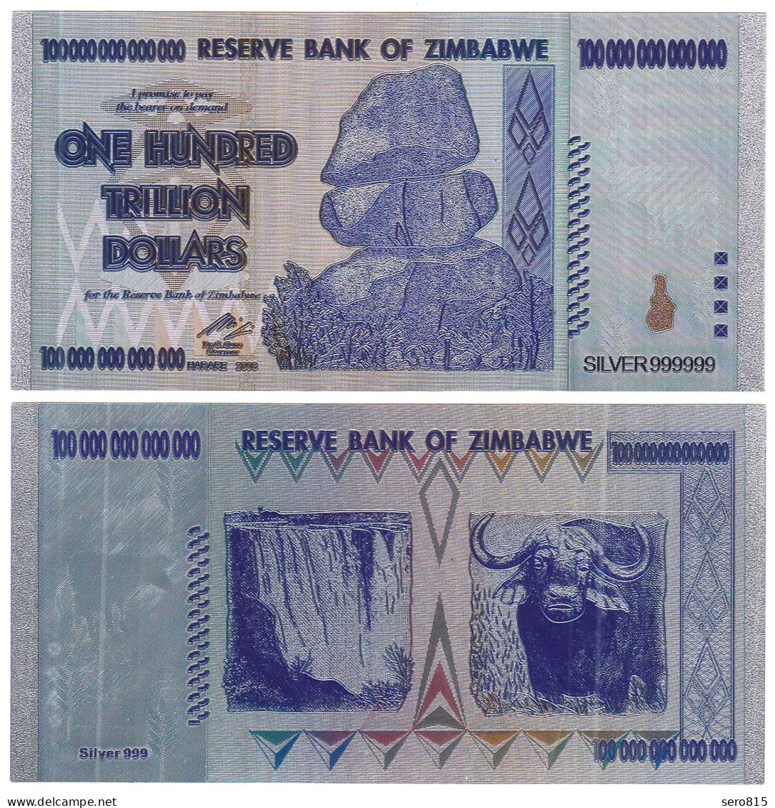 Simbabwe - Zimbabwe 100 Trillionen Dollars 2008  In Silber   (32590 - Autres - Afrique