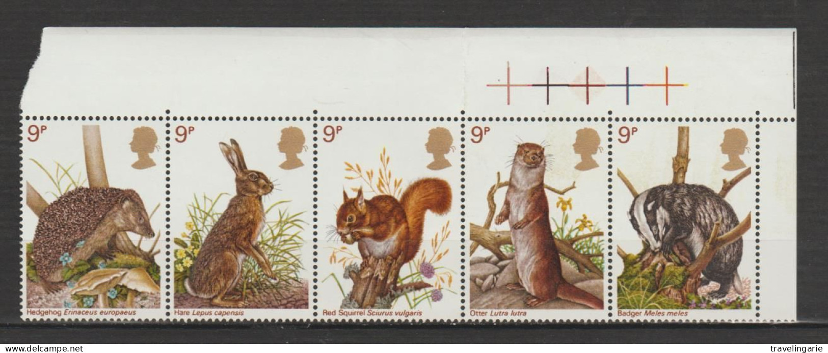 Great Britain 1977 British Wildlife Strip Of 5 With Selvage MNH ** - Ungebraucht