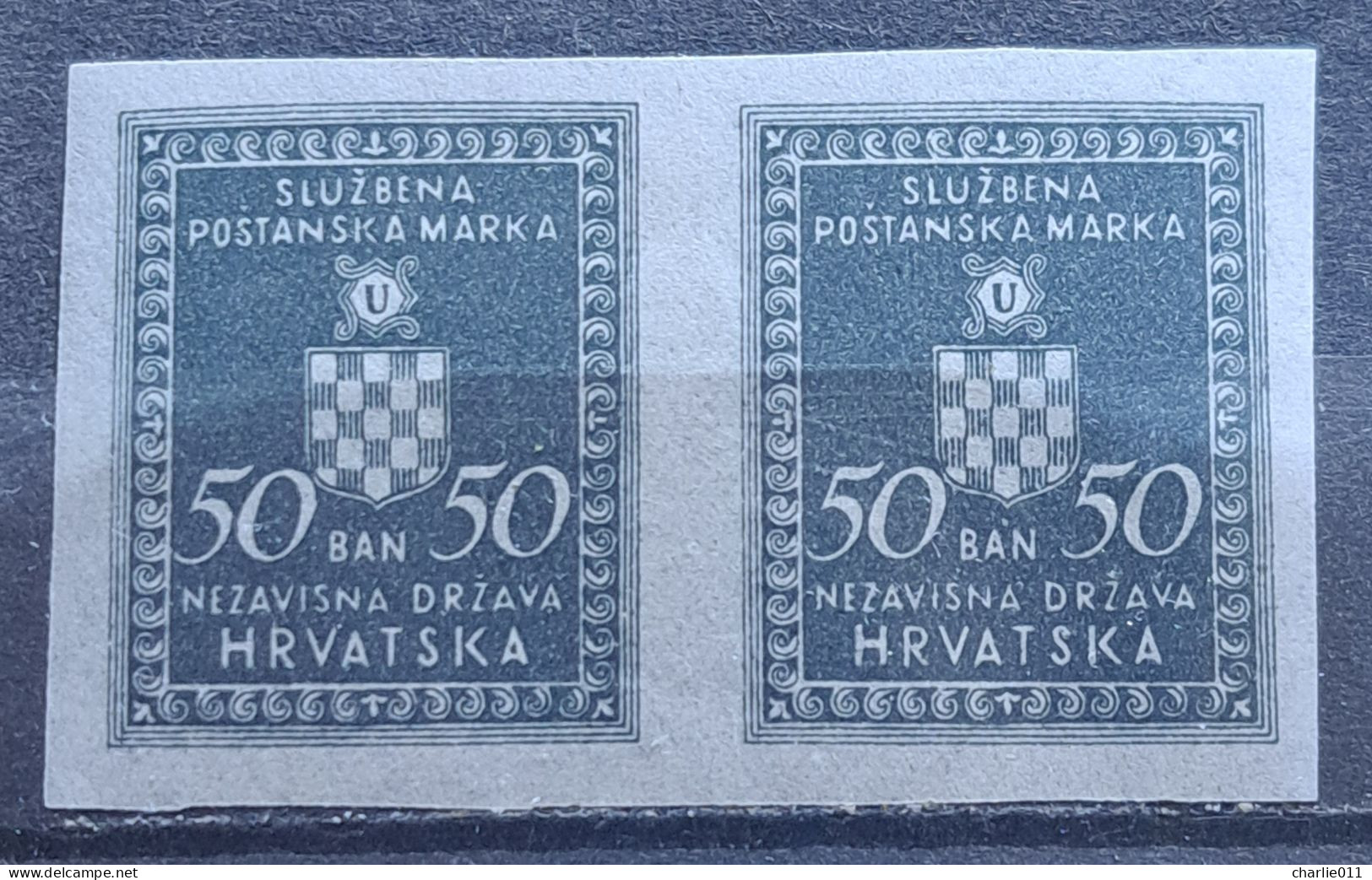 COAT OF ARMS -50 B-PAIR-OFFICIAL STAMPS-IMPERFORATED-NDH-CROATIA-1942 - Kroatien
