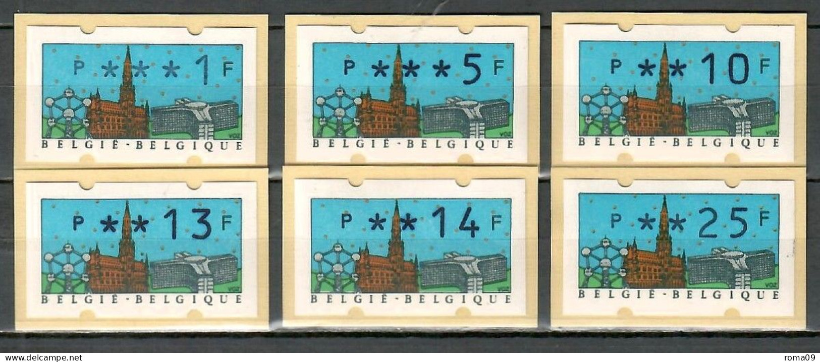 Belgien, ATM (Klüssendorf); MiNr. 22 I D; 1/5/10/13/14/25 (grünschwarz); Postfrisch; A-2701 - Franking Labels