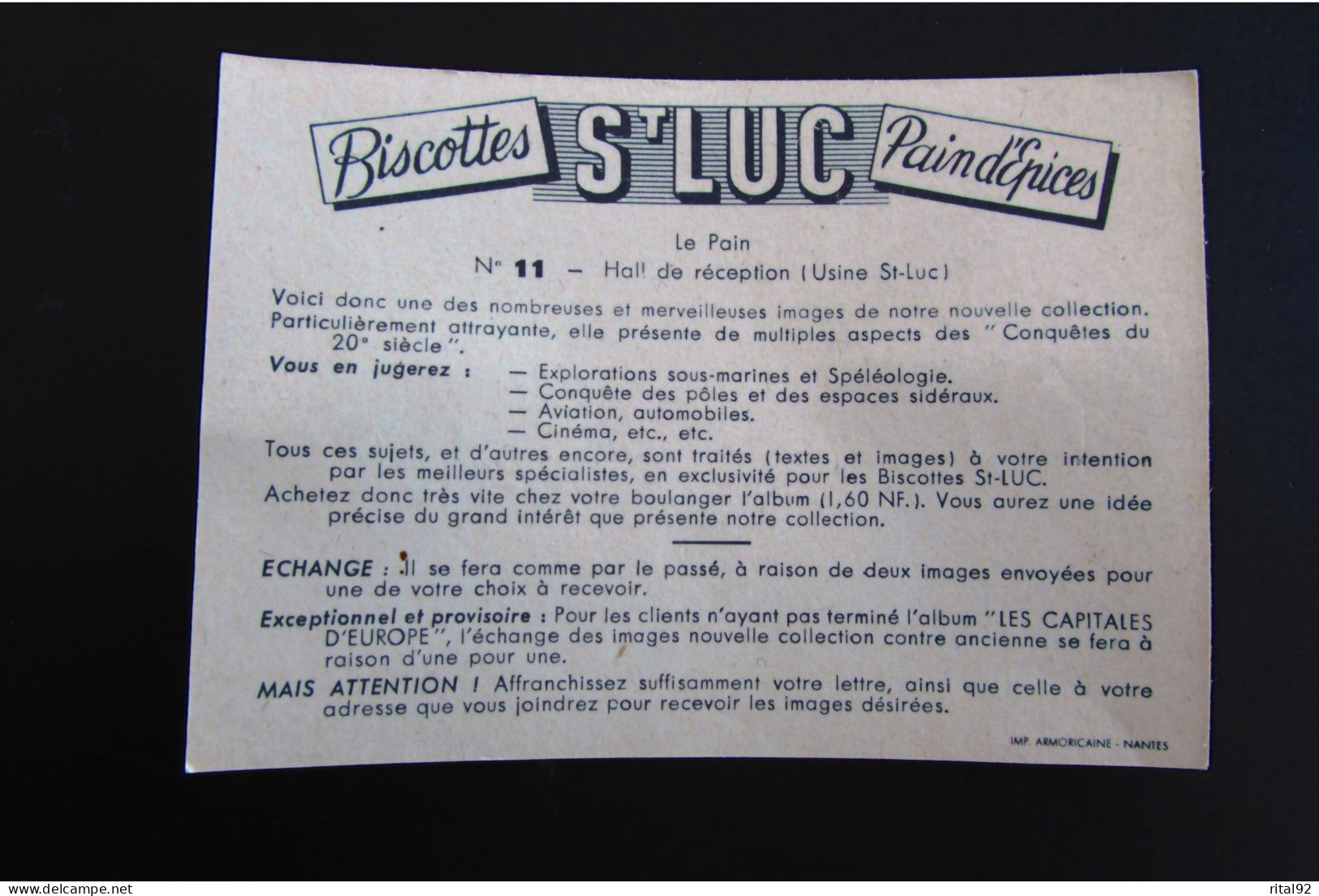 Chromo/image "Biscottes - Pain D'épices St LUC" - Série D'images Album "Conquêtes Du 20 ème Siècle" - Albums & Catalogues