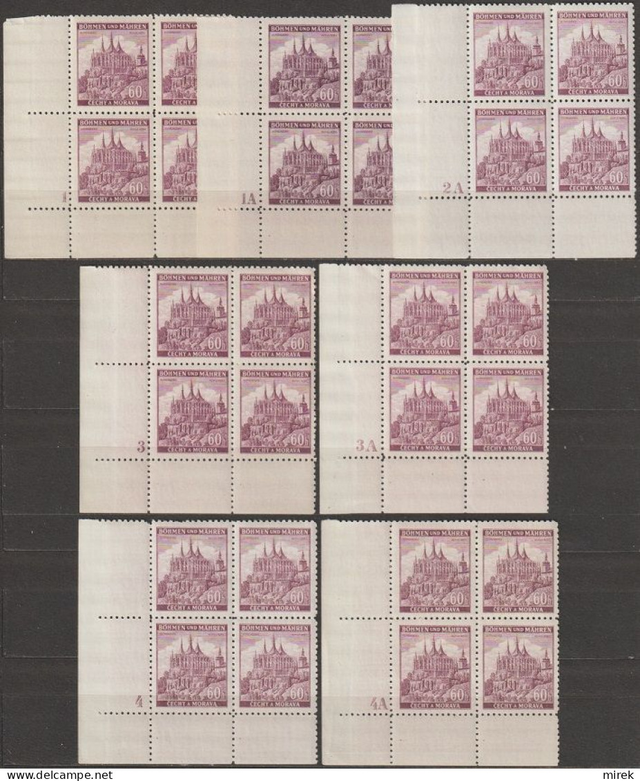 085/ Pof. 30; Almost Complete Corner 4-blocks, Differend Plate Numbers (missing Number 2), Wide Border - Unused Stamps