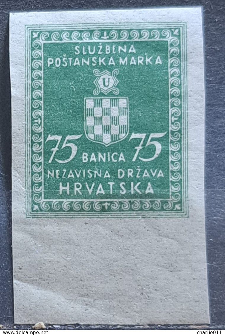 COAT OF ARMS -75 B-OFFICIAL STAMPS-IMPERFORATED-NDH-CROATIA-1942 - Croacia