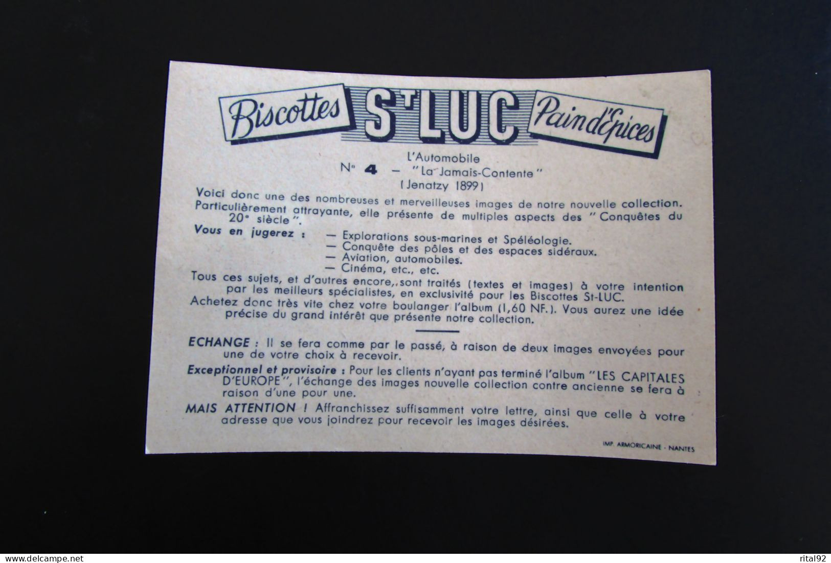 Chromo/image "Biscottes - Pain D'épices St LUC" - Série D'images Album "Conquêtes Du 20 ème Siècle" - Albumes & Catálogos