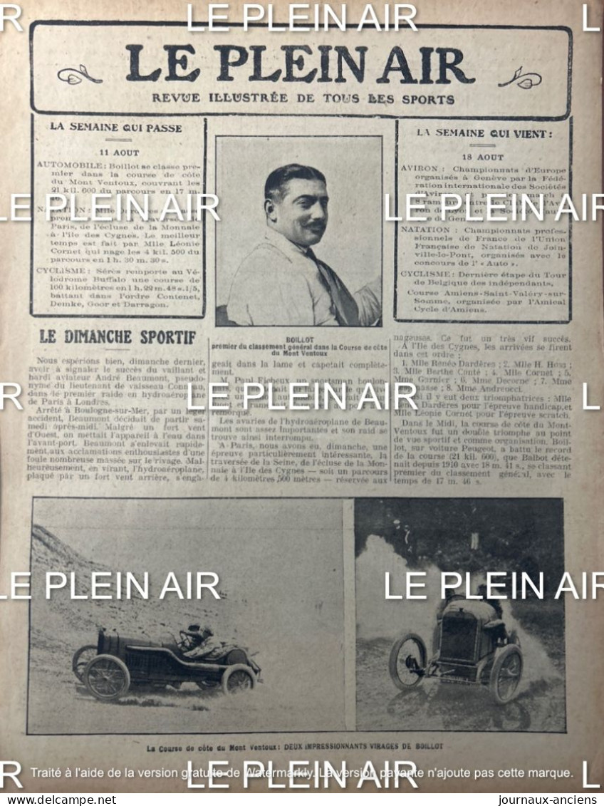 1912 Revue Sportive " LE PLEIN AIR " - BOXE - AUTOMOBILE MONT VENTOUX - HYDRO AÉROPLANE - ATHLÉTISME - NATATION - 1900 - 1949