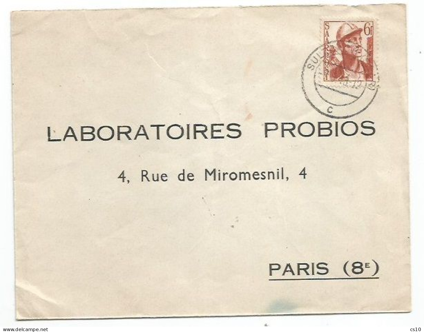 SAAR Regular 6f Workers Solo Franking Cover Sulzbach 7may1948 X France - Storia Postale