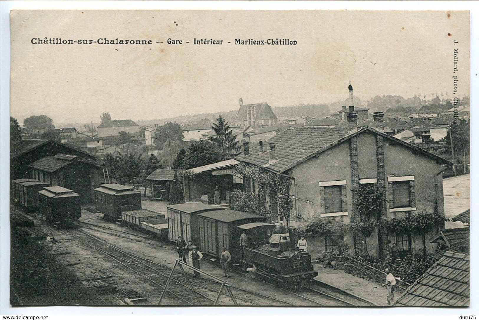 CPA Ecrite En 1915 * CHÂTILLON SUR CHALARONNE Gare Intérieur Marlieux Châtillon ( En 1er Plan Train Locomotive Wagons ) - Châtillon-sur-Chalaronne