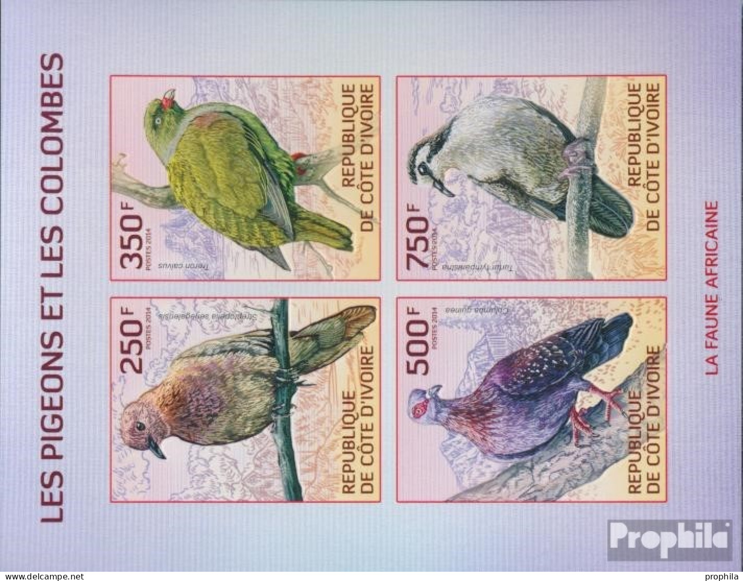 Elfenbeinküste 1534-1537B Kleinbogen (kompl.Ausg.) Ungezähnte Marken Postfrisch 2014 Tauben - Ivory Coast (1960-...)