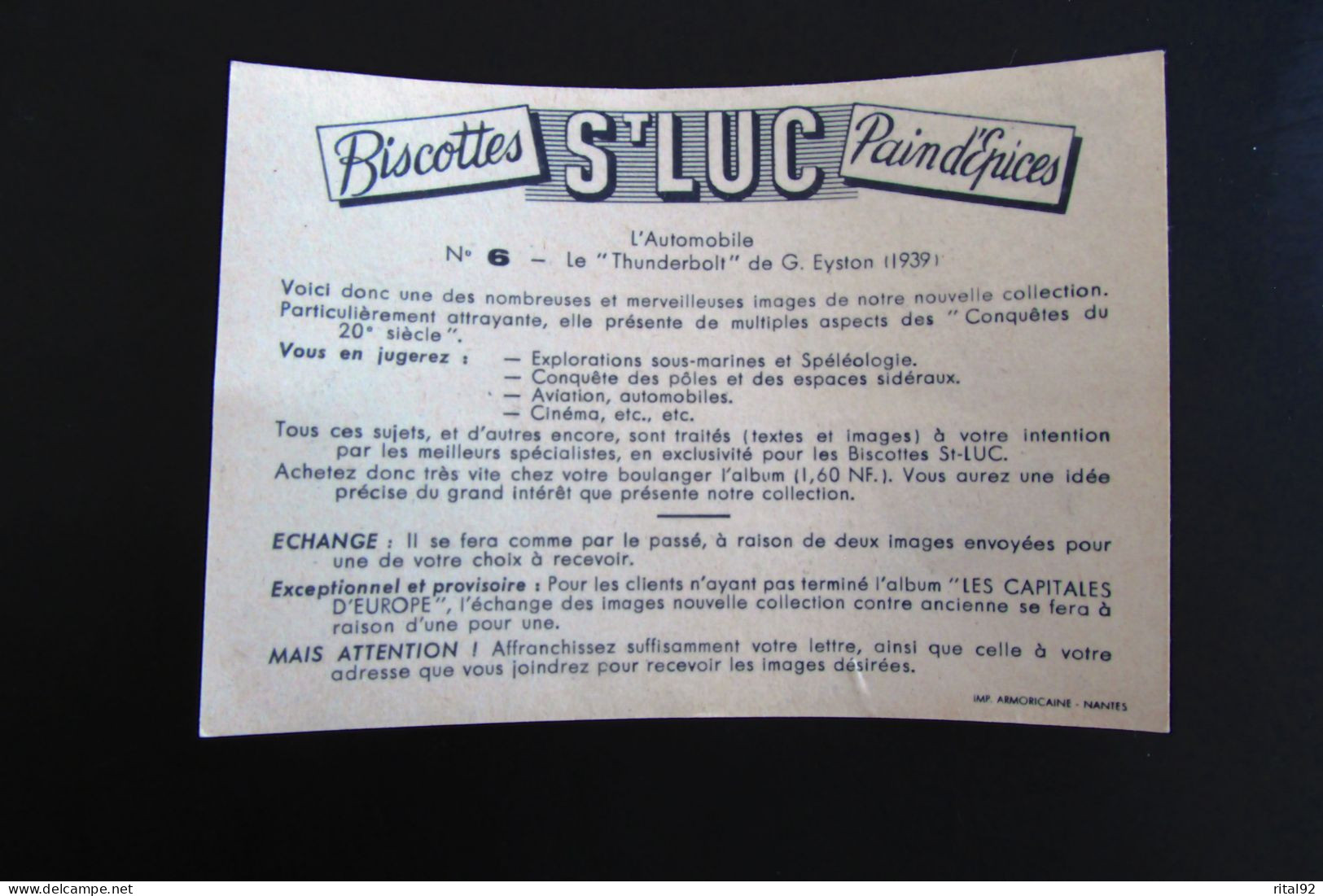 Chromo/image "Biscottes - Pain D'épices St LUC" - Série D'images Album "Conquêtes Du 20 ème Siècle" - Albums & Katalogus