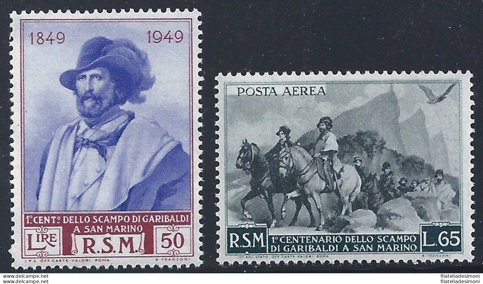 1949 SAN MARINO, N° 358/365*A  Garibaldi 13 Valori MNH/** - Other & Unclassified