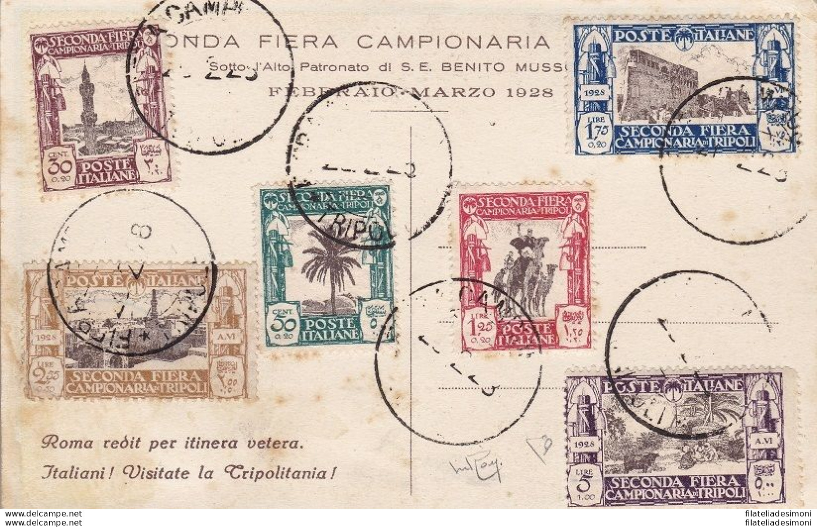 1928 LIBIA, N° 72/77 IIa Fiera Di Tripoli La Serie Completa Su Cartolina - Libyen