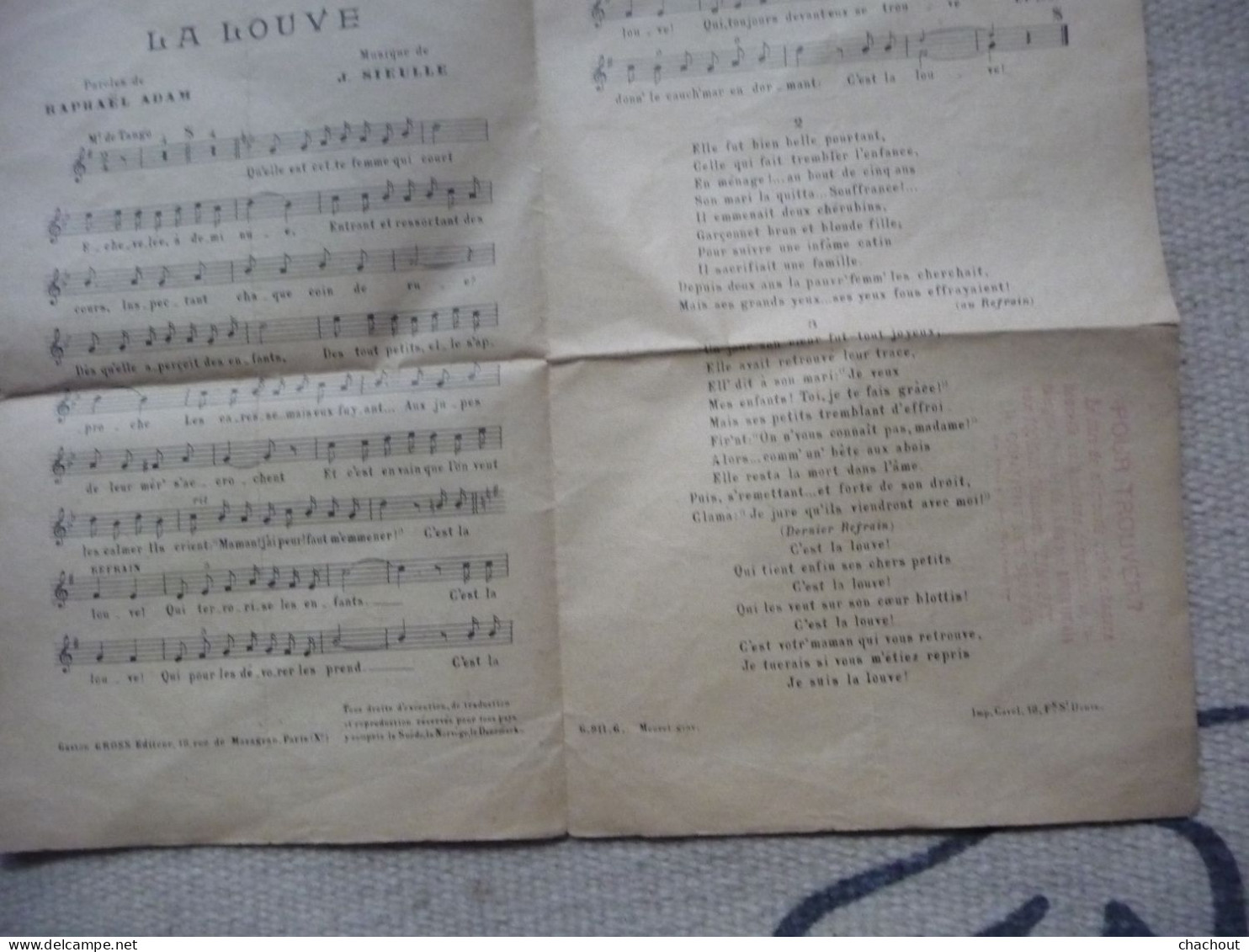 Partition Musicale Ancienne 1920 LA LOUVE Emma LIEBEL - Scores & Partitions