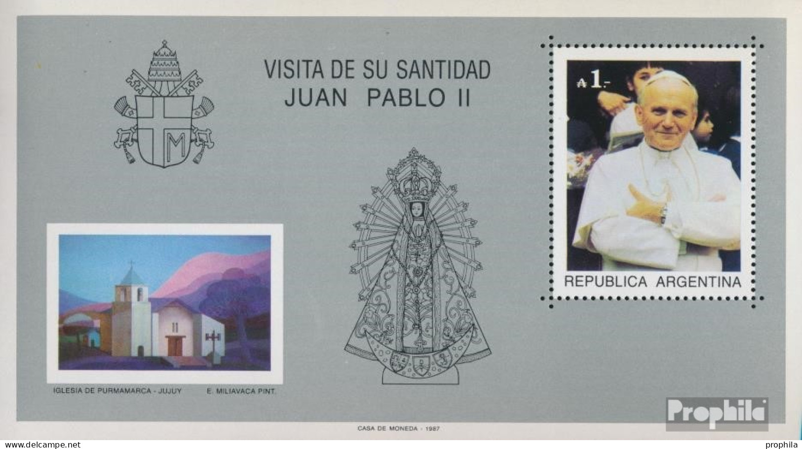 Argentinien Block34 (kompl.Ausg.) Postfrisch 1987 Papst Johannes Paul II. - Unused Stamps