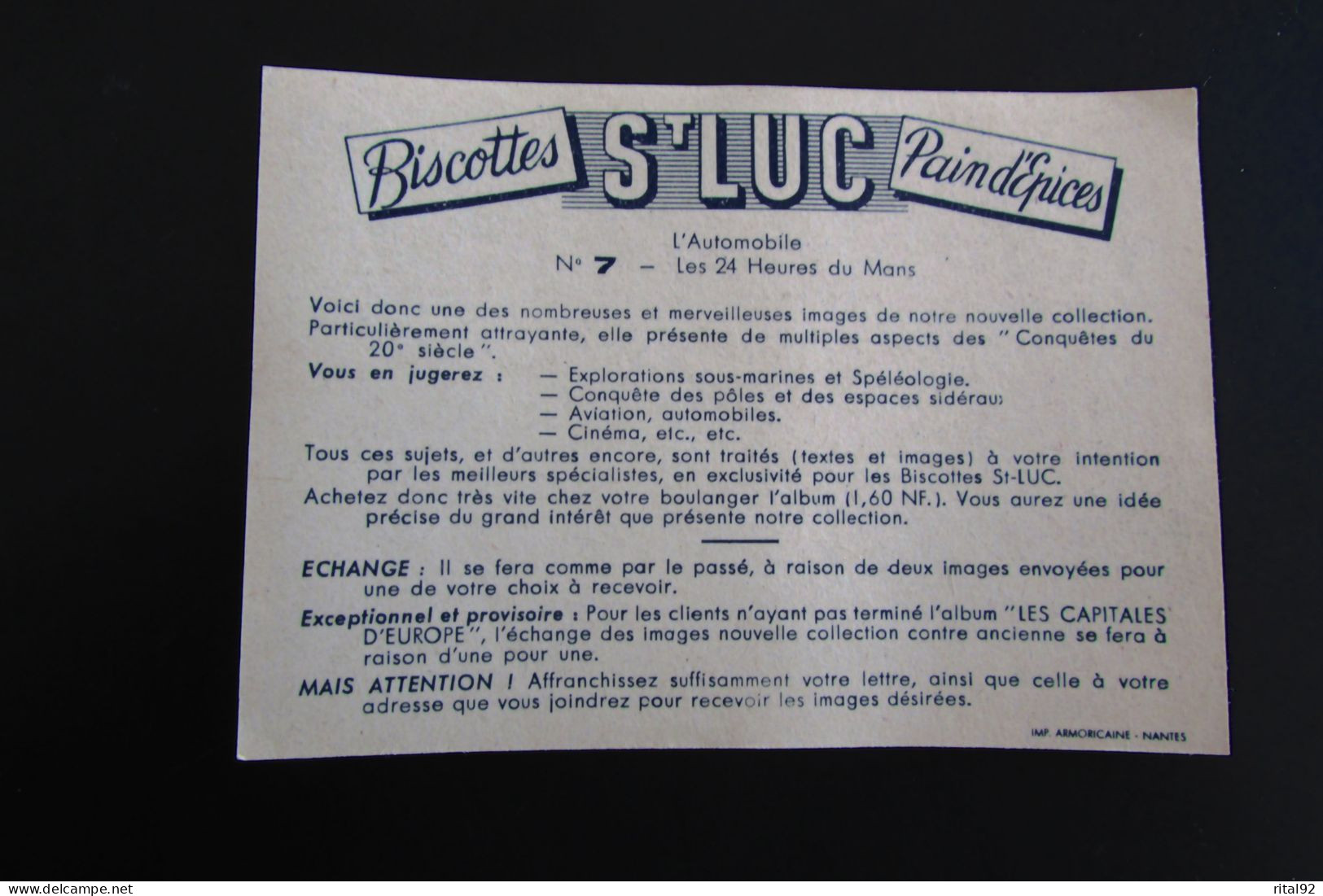 Chromo/image "Biscottes - Pain D'épices St LUC" - Série D'images Album "Conquêtes Du 20 ème Siècle" - Albums & Catalogues