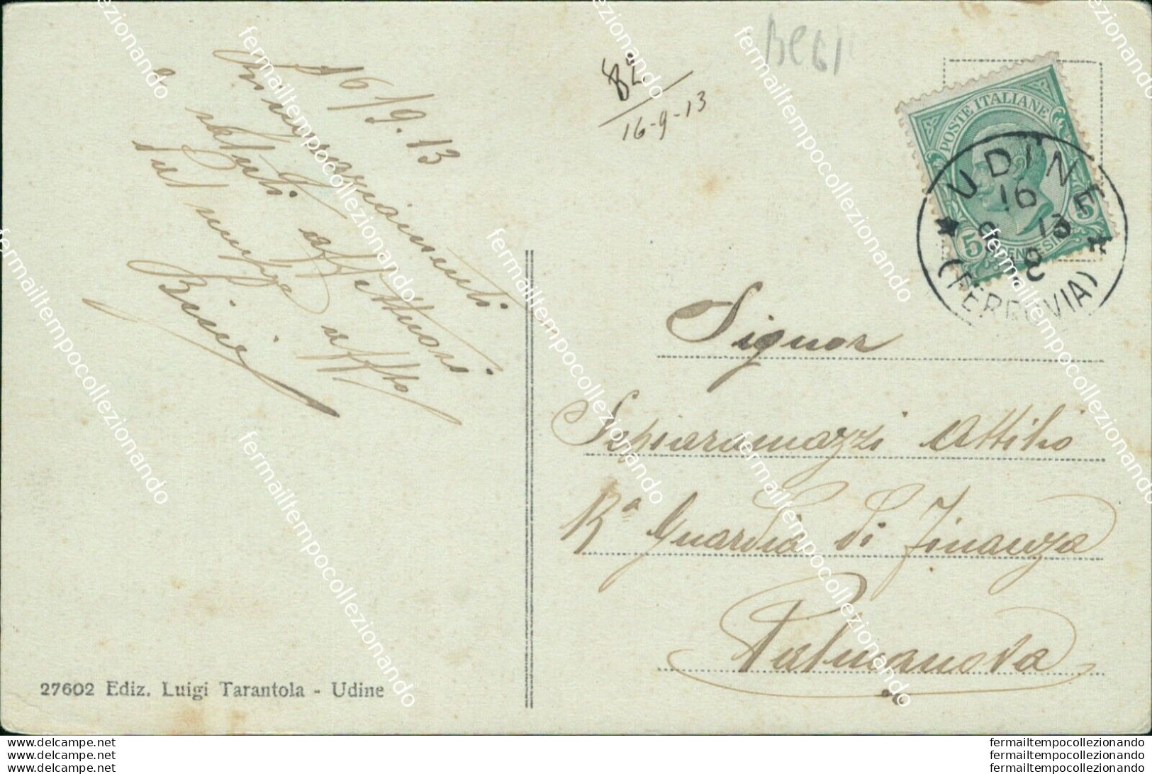 Bc61 Cartolina Udine Citta' Porta Aquilea 1913 - Udine