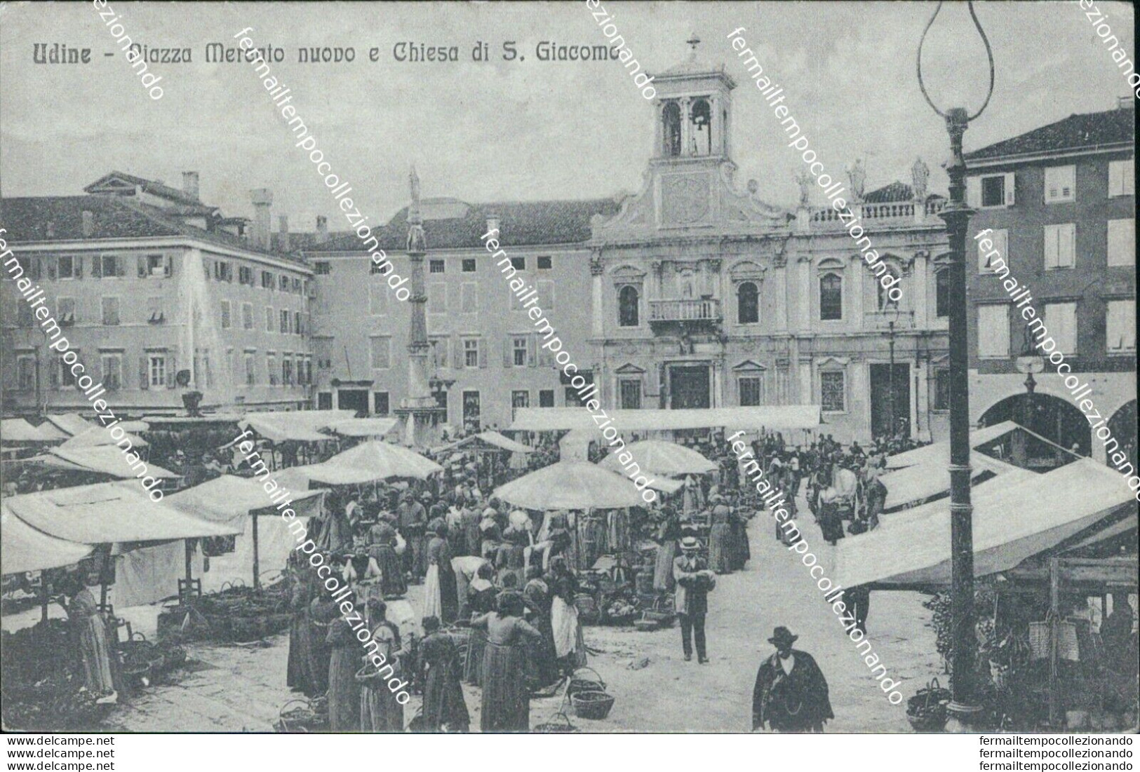 Bc63 Cartolina Udine Citta' Piazza Mercato Nuovo E Chiesa Di S.giacomo - Udine