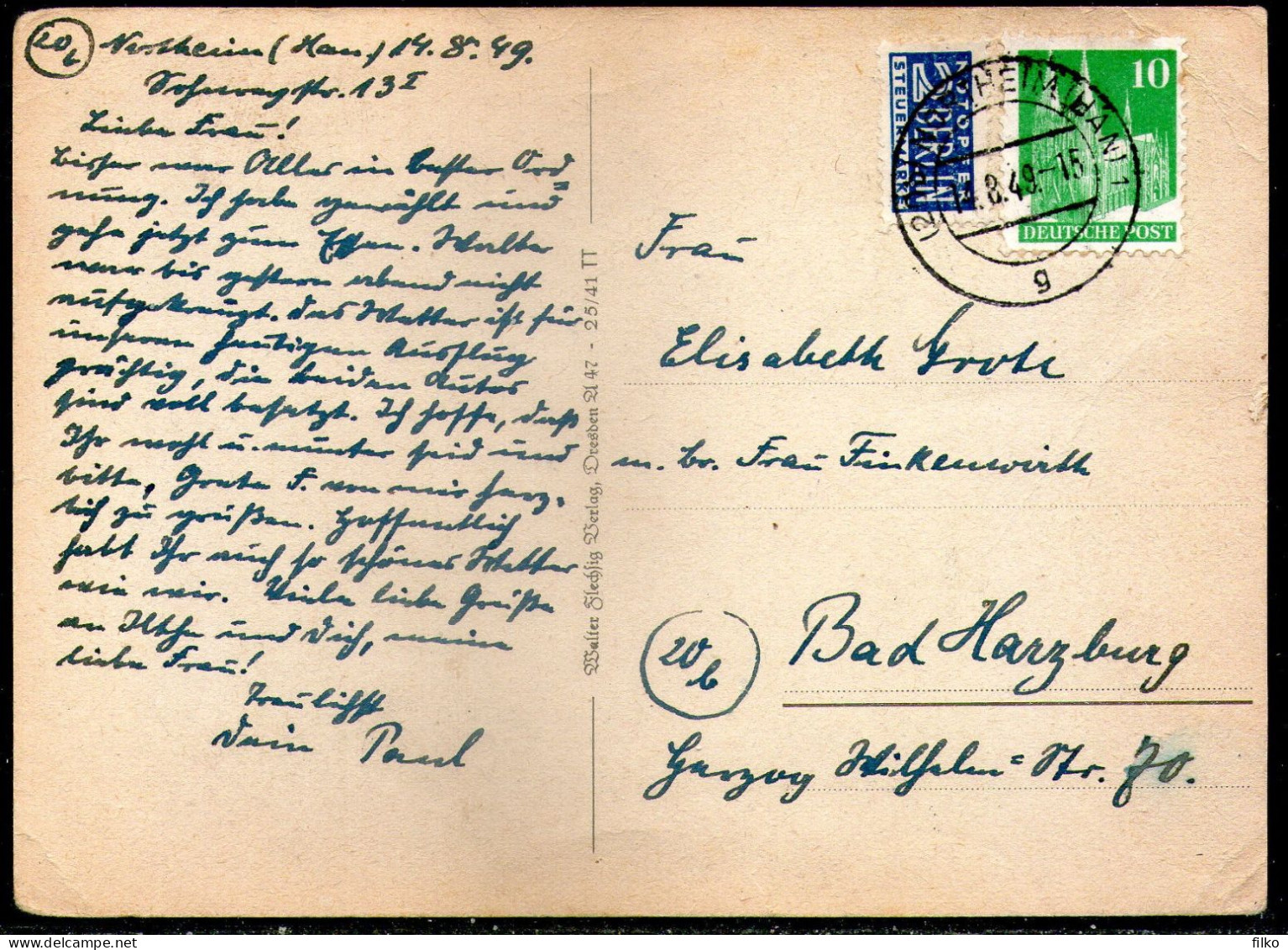 ,Germany,cart Cancel:Notheim.14/08/1949 To Bad Harzburg,as  Scan - Lettres & Documents