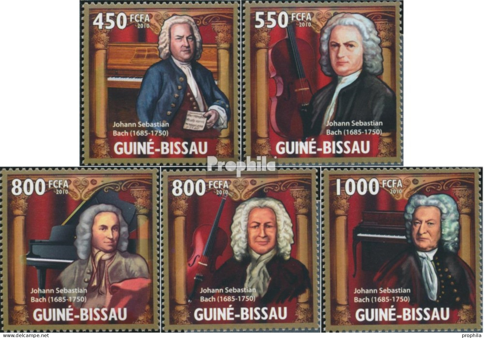 Guinea-Bissau 4599-4603 (kompl. Ausgabe) Postfrisch 2010 J. Sebastian Bach Und Musikinstrume - Guinea-Bissau