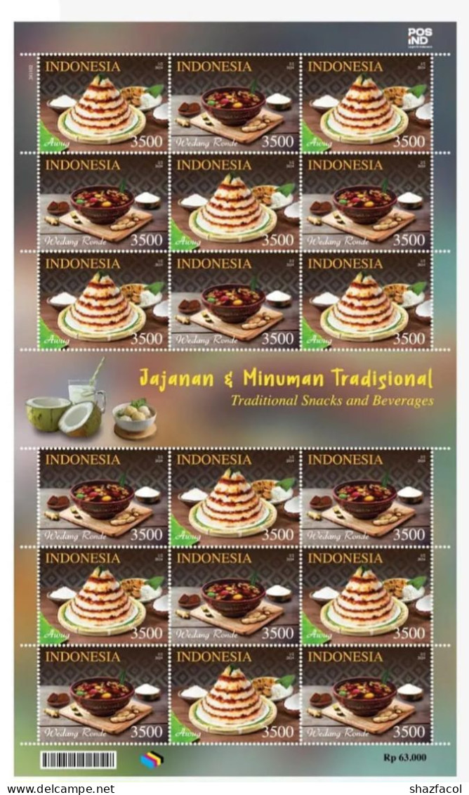 Indonesia Indonesie 2024 Stamp Full Sheet Traditional Snacks And Beverages New - Indonesië