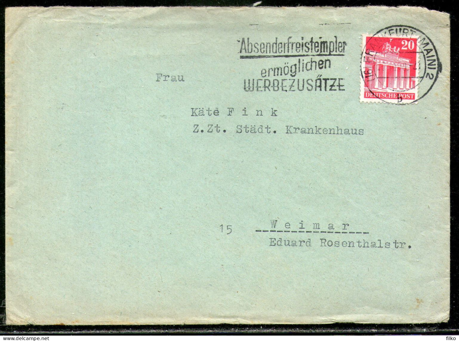 ,Germany,cart Cancel:Frankfurt (Main)23/0==108/1950 To Weimar,as  Scan - Cartas & Documentos