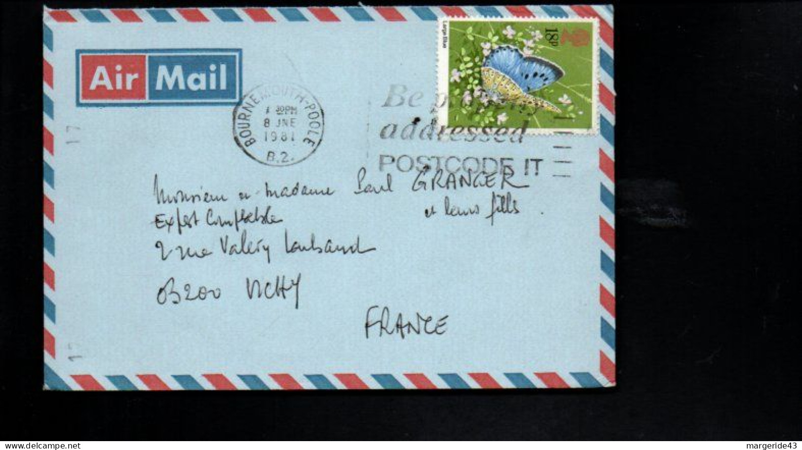 GB SEUL SUR LETTRE DE BURNEMOUTH POOLE POUR LA FRANCE 1981 - Storia Postale