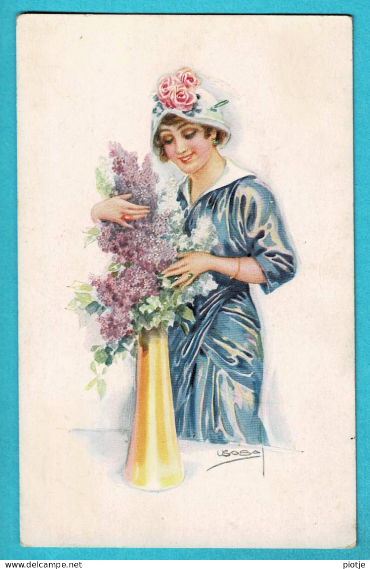 * Fantaisie - Fantasy - Fantasie (Femme - Woman) * (ERKAL, Nr 125/2 - Usabal) Vrouw, Chapeau, Fleurs, Flowers, Old - Women