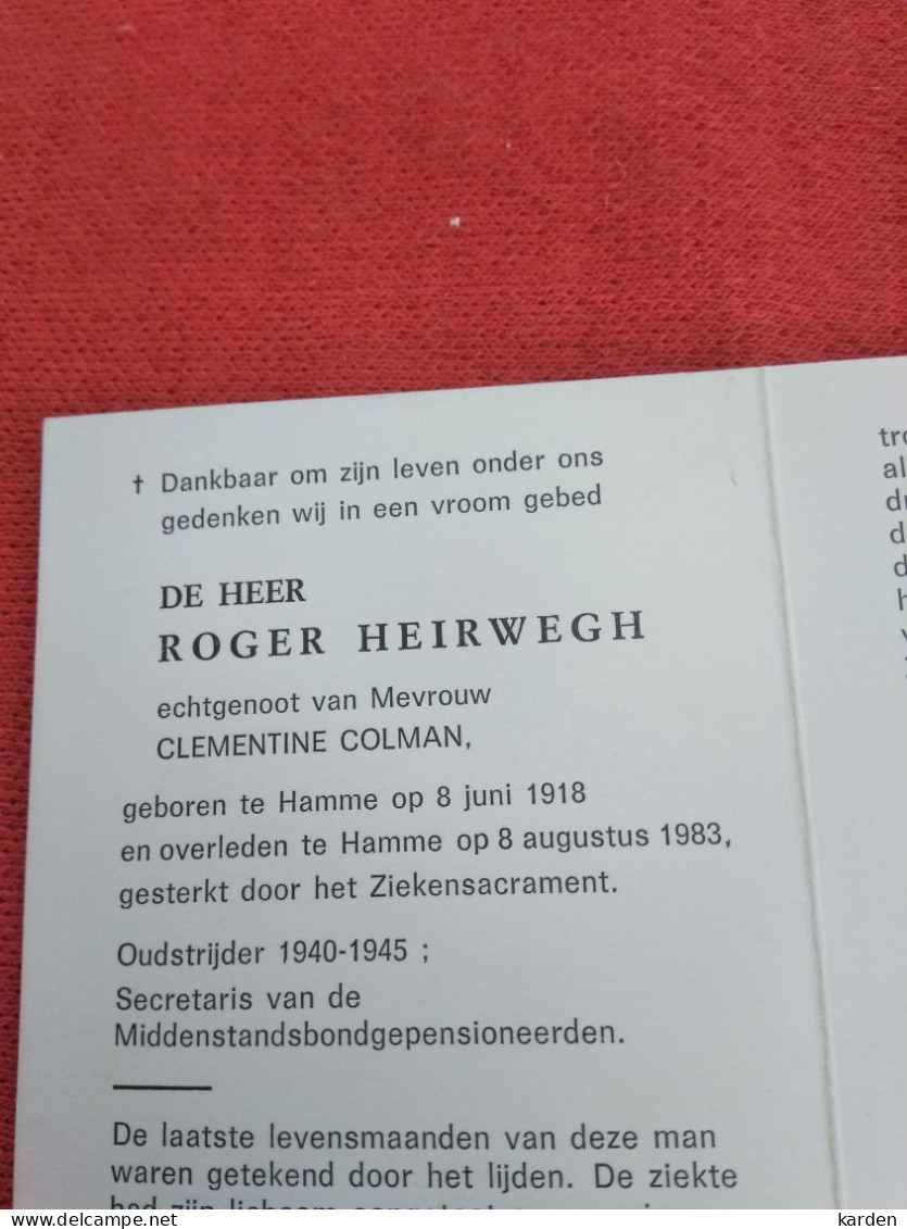 Doodsprentje Roger Heirwegh / Hamme 8/6/1918 - 8/8/1983 ( Clementine Colman ) - Religion & Esotérisme