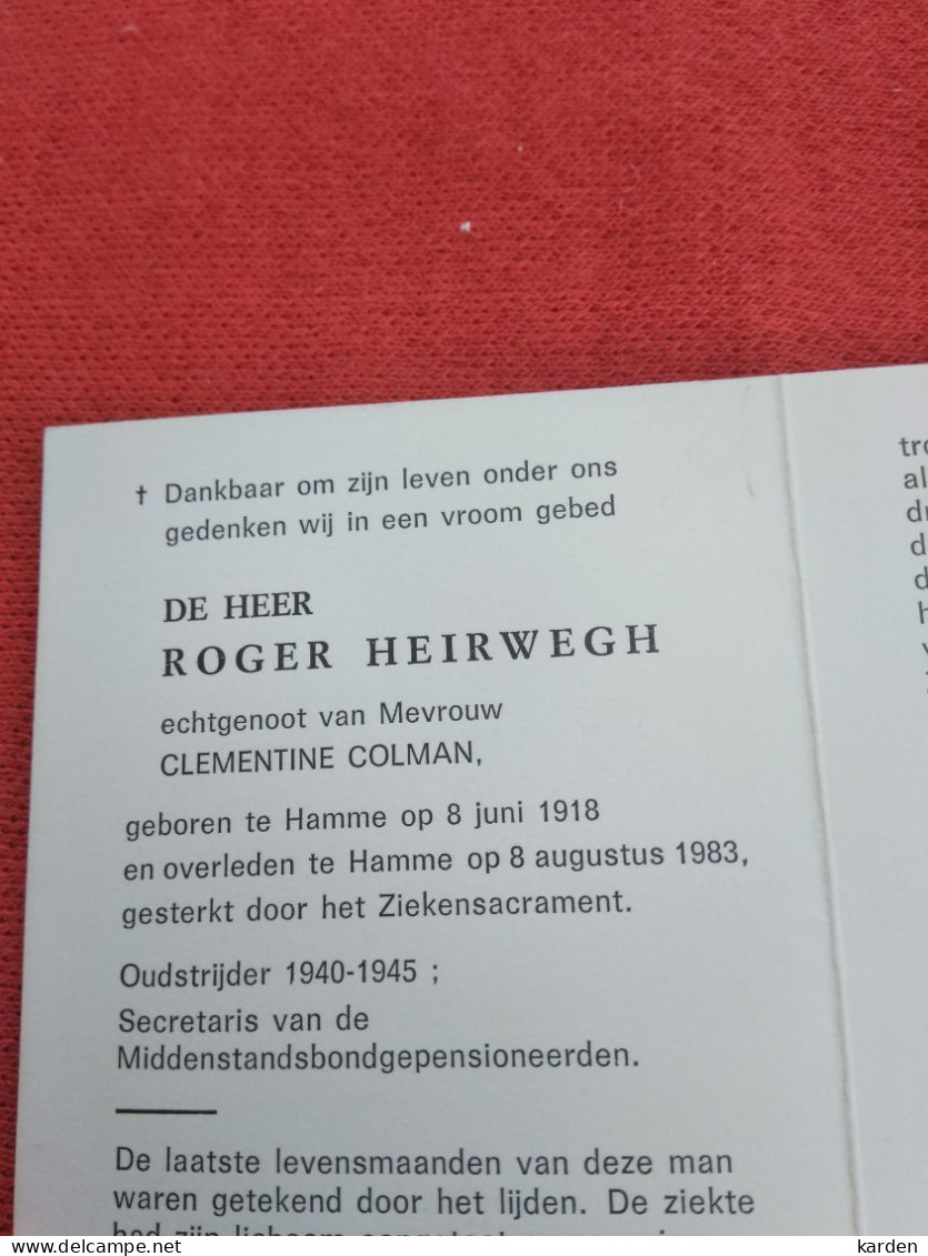 Doodsprentje Roger Heirwegh / Hamme 8/6/1918 - 8/8/1983 ( Clementine Colman ) - Religion &  Esoterik