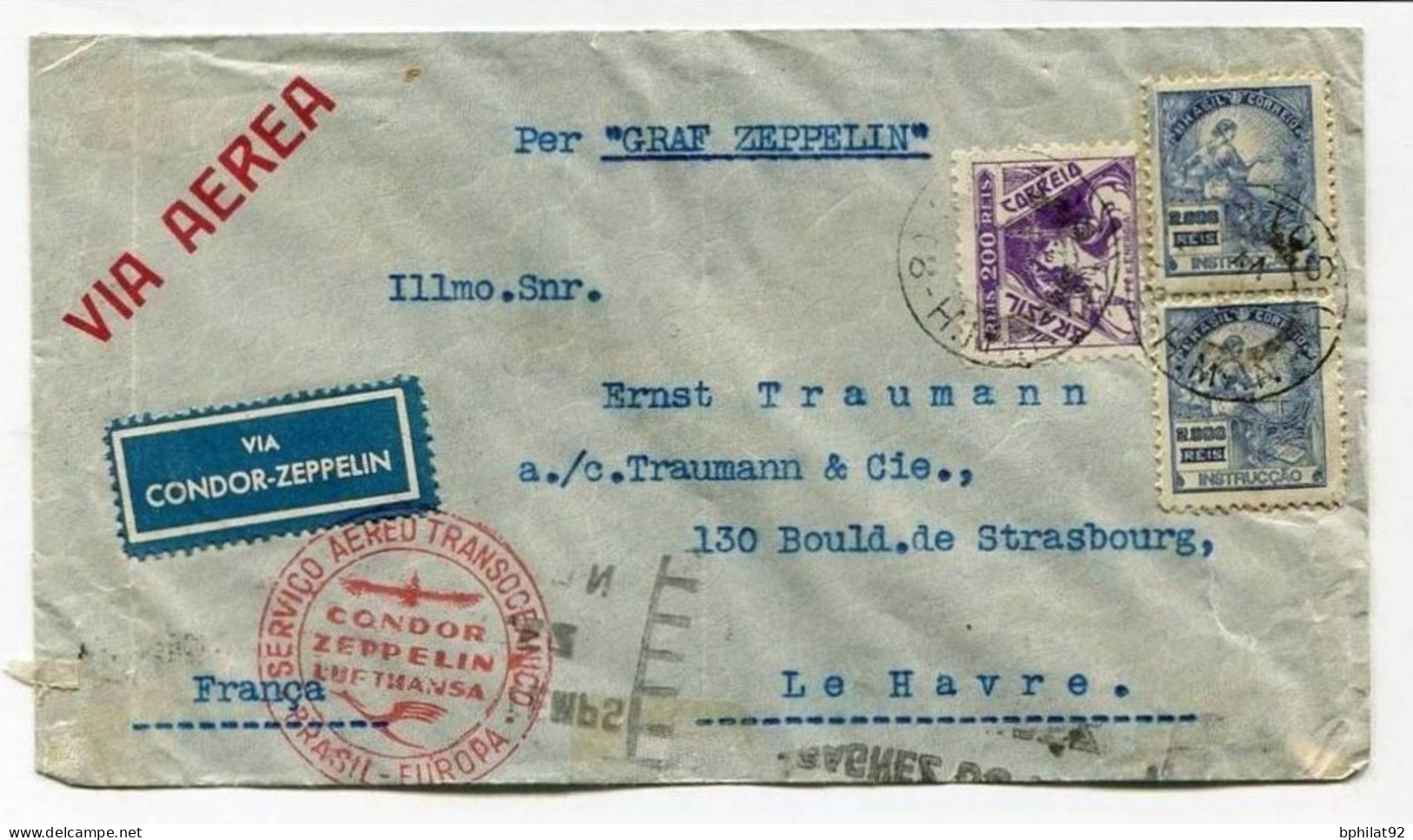 !!! LETTRE DU BRESIL POUR LA FRANCE PAR ZEPPELIN, CACHET CONDOR ZEPPELIN 1935 - Covers & Documents