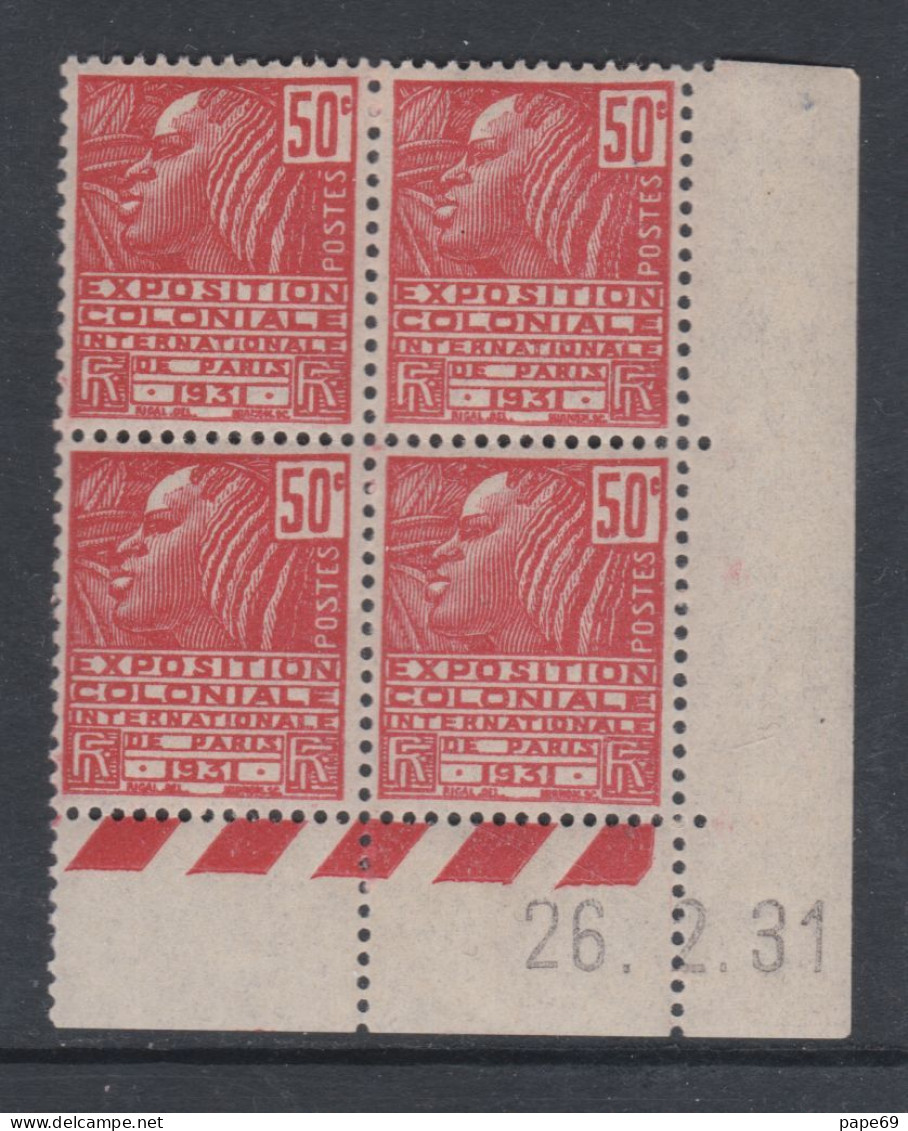 France N° 272 XX Expo. Colo. : 50 C En Bloc De 4 Coin Daté Du  26 . 2 . 31 .; Sans  Point Blanc , Sans Cha.  TB - ....-1929