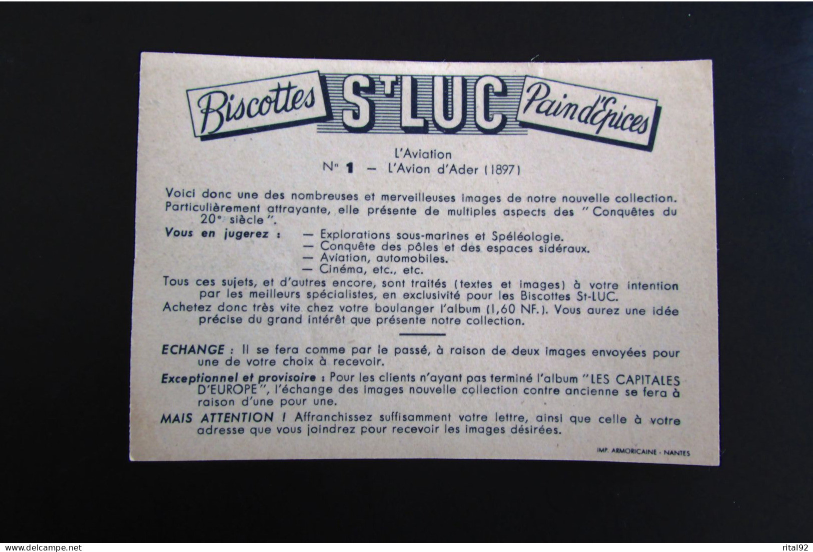 Chromo/image "Biscottes - Pain D'épices St LUC" - Série D'images Album "Conquêtes Du 20 ème Siècle" - Sammelbilderalben & Katalogue