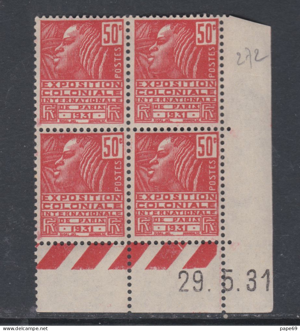 France N° 272 XX Expo. Colo. : 50 C En Bloc De 4 Coin Daté Du  29 . 5 . 31 .; Sans  Point Blanc , Sans Cha.  TB - ....-1929