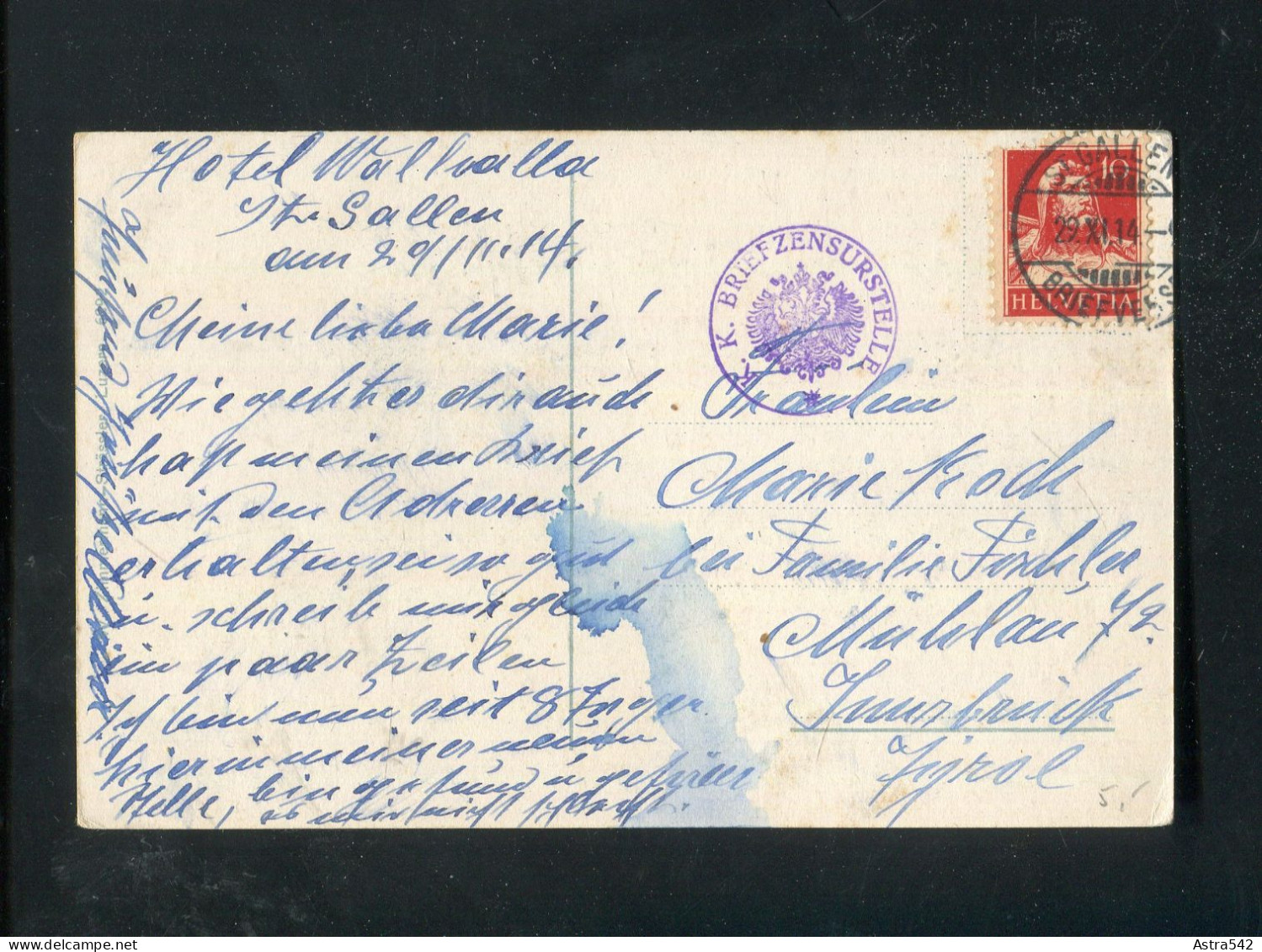"SCHWEIZ" 1914, AK Mit "ZENSUR" (K.K. Briefzensurstelle) Ex St. Gallen Nach Innsbruck (A1166) - Covers & Documents