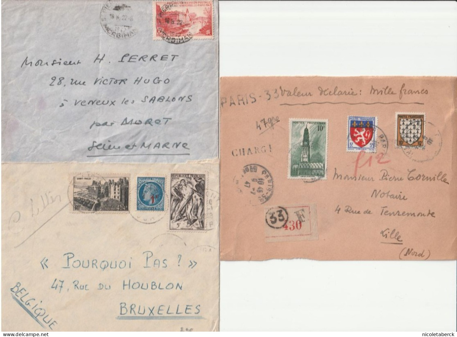 3 Lettres De 1947 Dont Un Devant De Lettre Recommandée, Une Pour La Belgique ( Les 3) - Brieven En Documenten