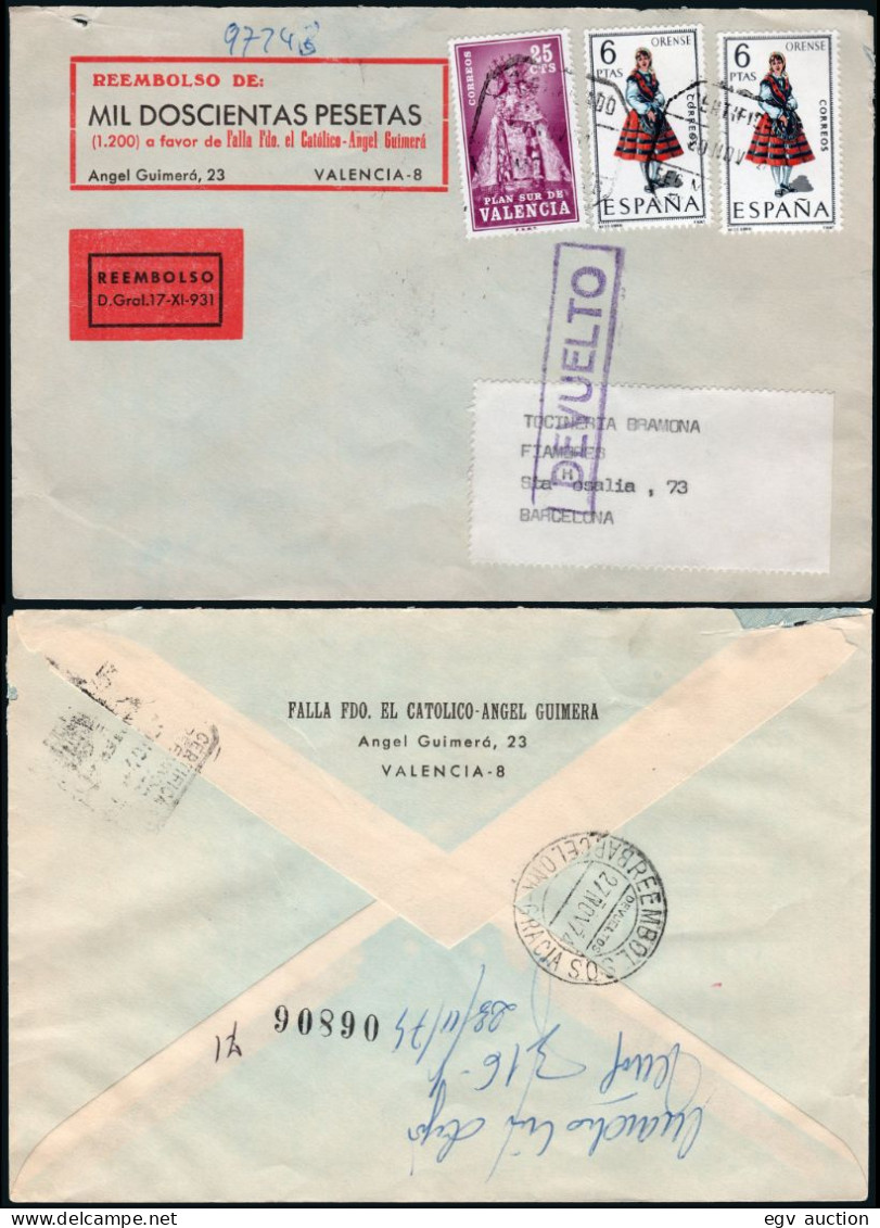 Barcelona - Edi O1908(2) + P. Sur - Mat "Certificado Valencia 20/Nov./74" A Barcelona - Al Dorso Mat - Lettres & Documents